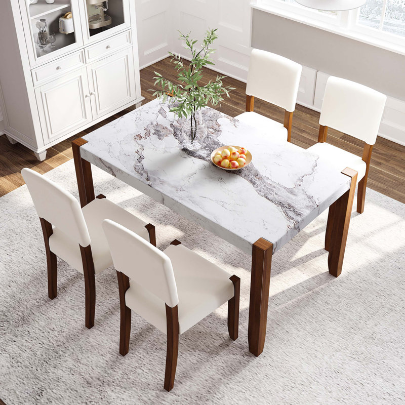 5 Piece Modern Dining Furniture Set 4 Person Space Saving Dinette for Kitchen Latitude Run